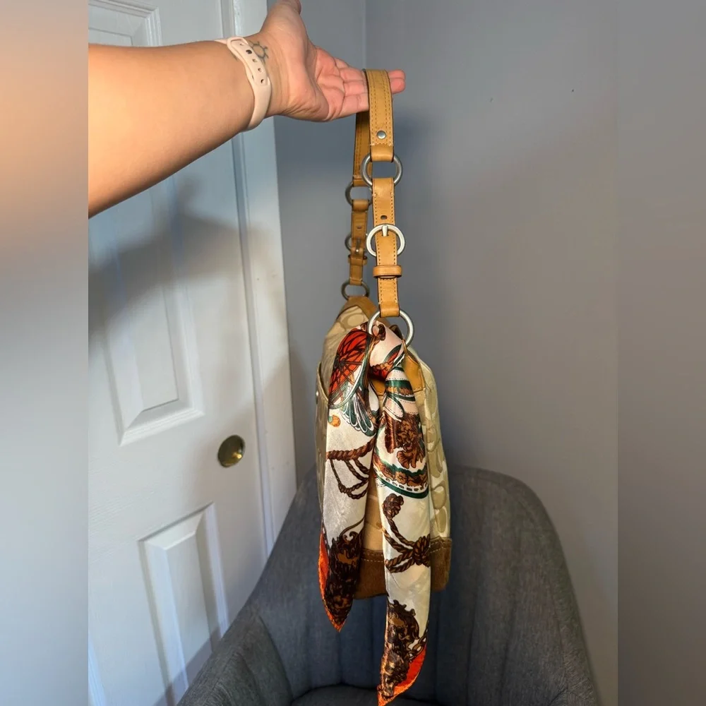 Coach Chelsea Hobo 10143 Signature Bag —Suede Trim, Satin Scarf,Original Hangtag - Picture 2 of 11